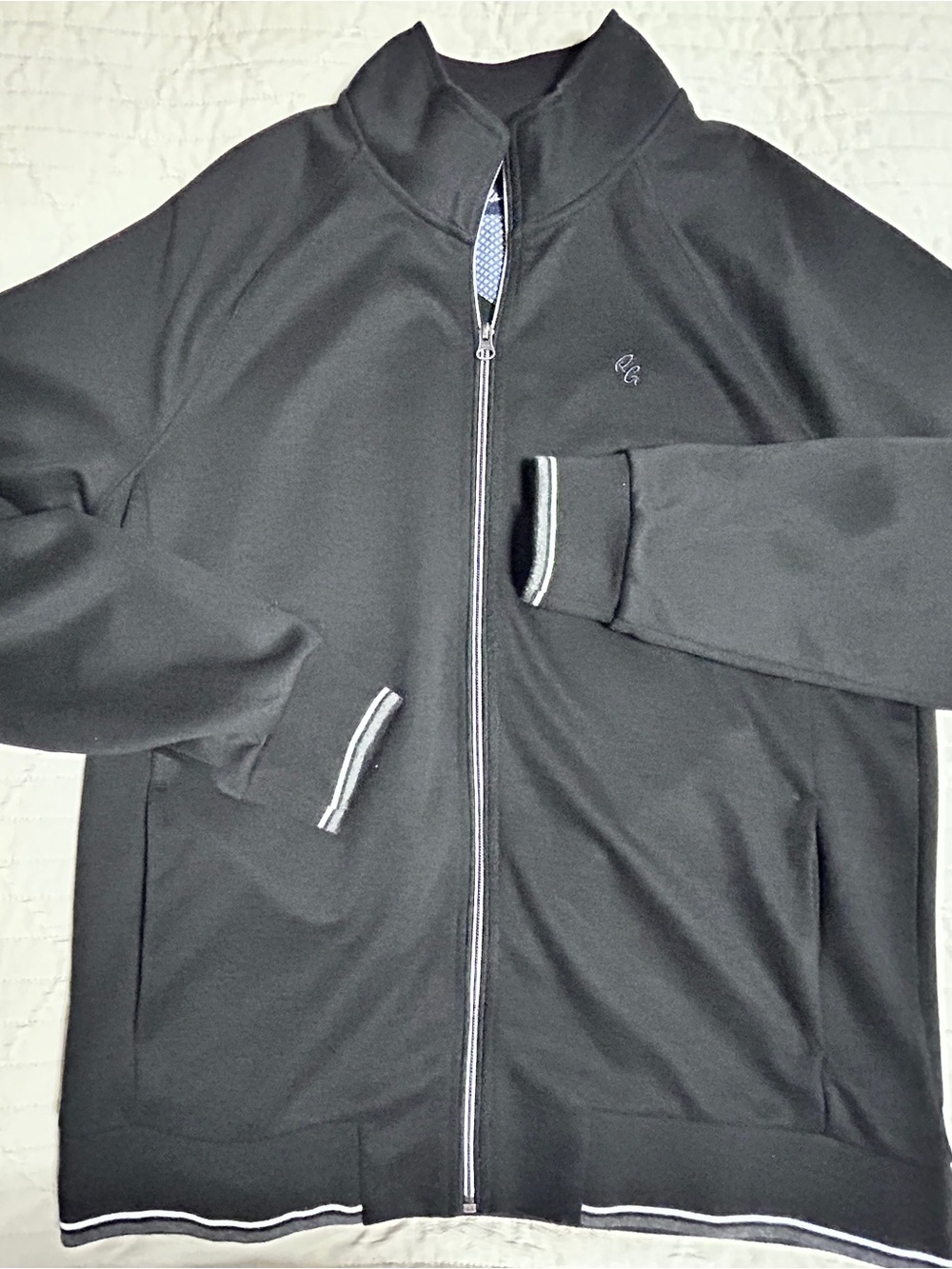Robert Graham Men’s Large Black Full Zip Sweater Jacket Contrast Trim Office